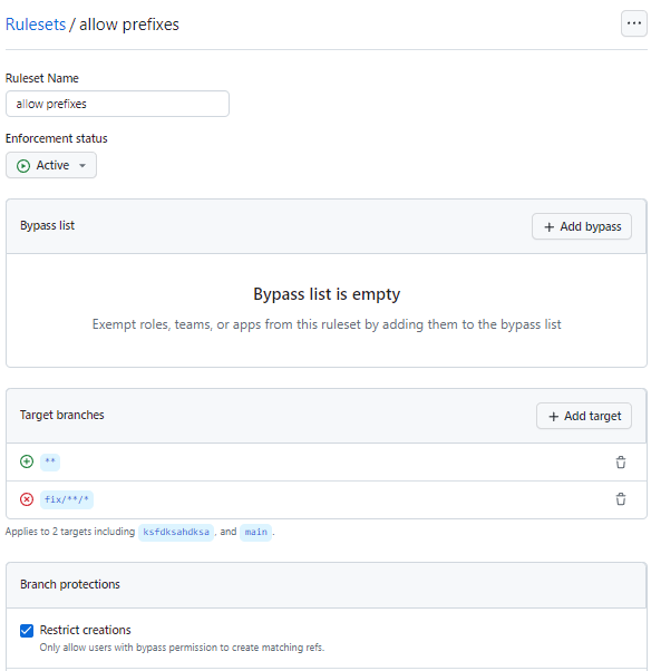 Use include and exclude patterns to restrict branch prefixes.