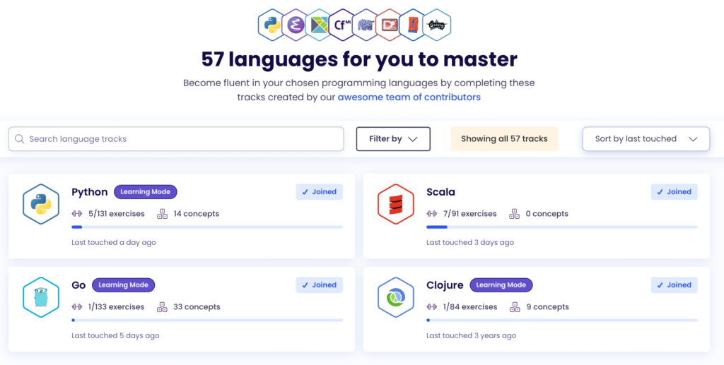 exercism learning tracks