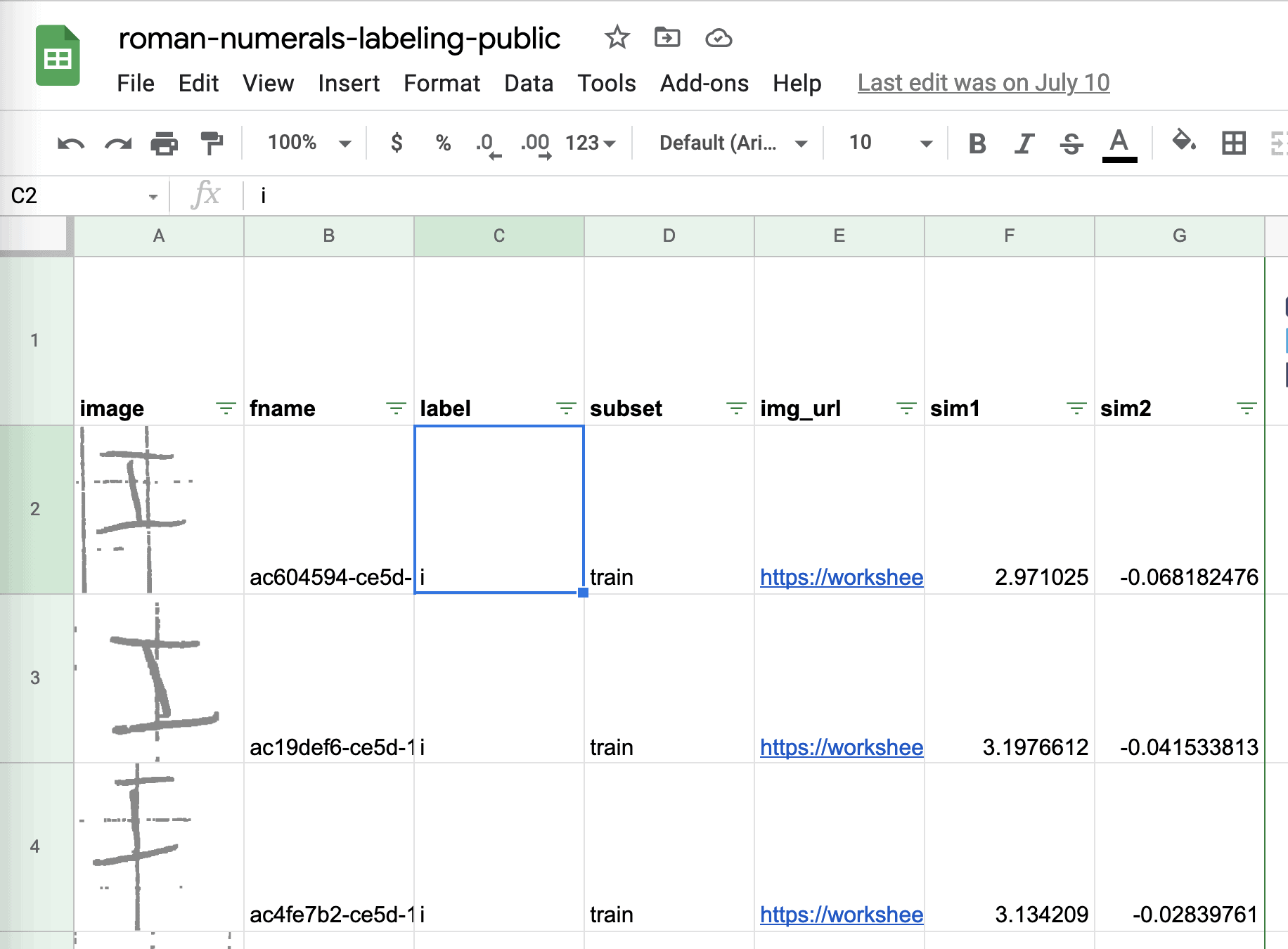 Google sheets image labeler