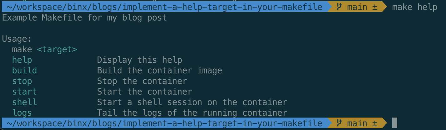 All targets are listed with a help text