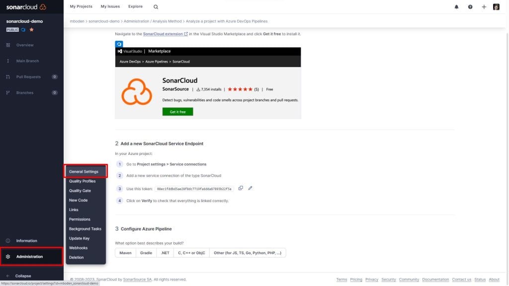 sonar cloud general settings markers
