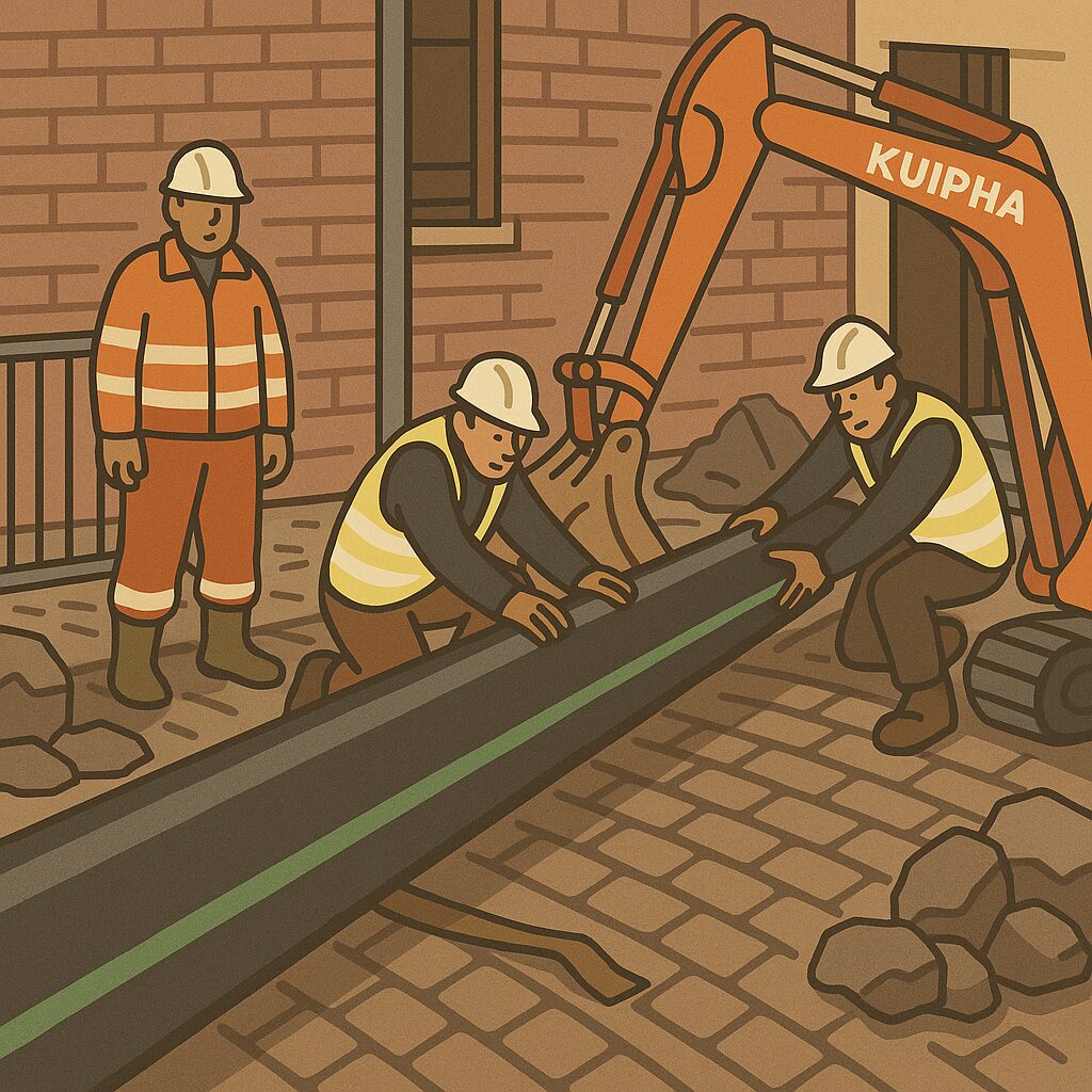 Worker laying out beer pipeline