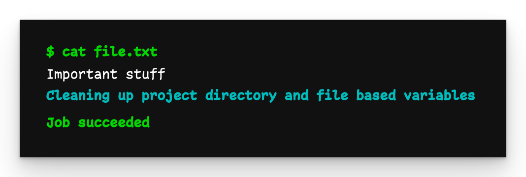Pipeline output showing that the file was shared with the child pipeline