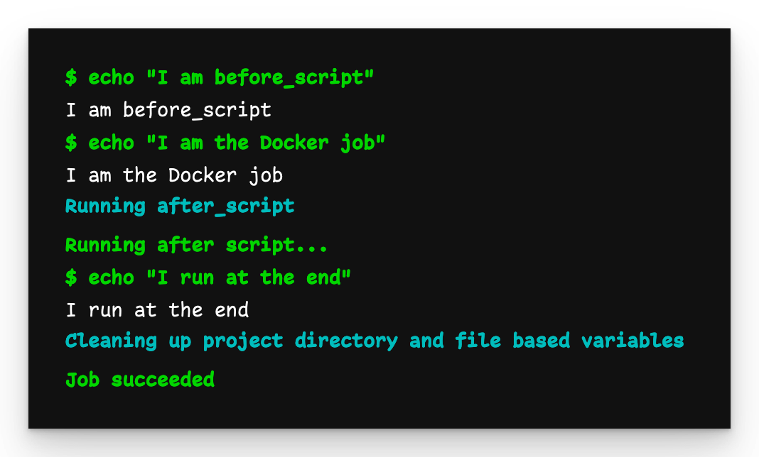 Pipeline output showing the Docker job's behaviour