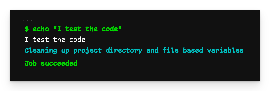 Output of a basic pipeline printing "I test the code"