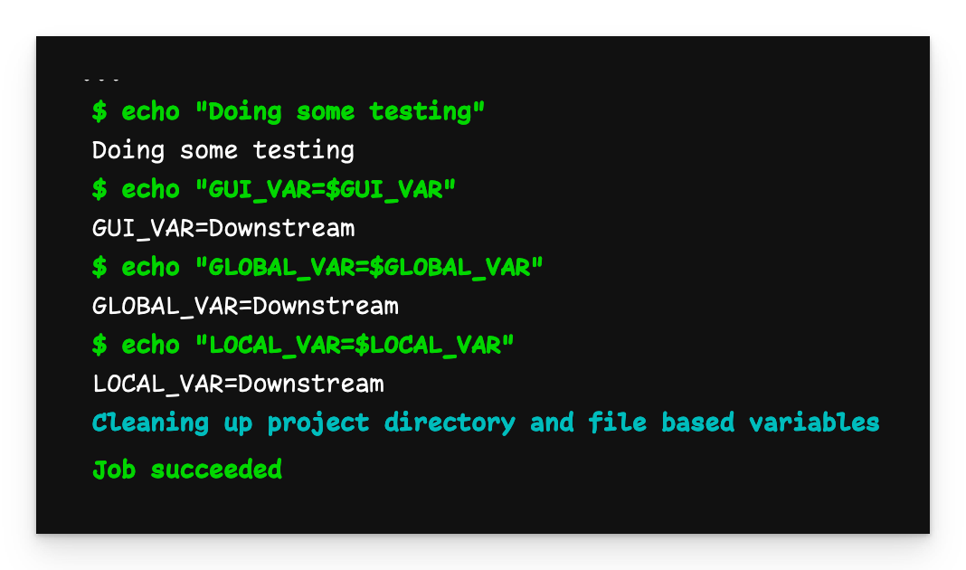 Pipeline output showing all downstream-defined variables