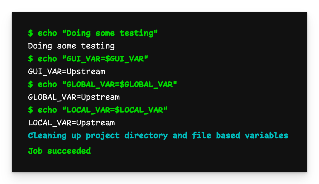 Pipeline output showing all upstream-defined variables
