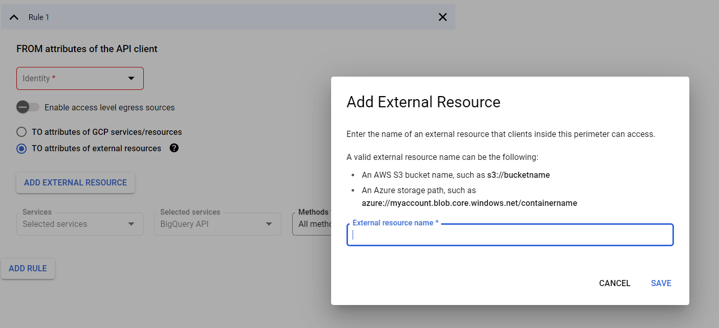 VPC Service Controls Egress Policy external resources