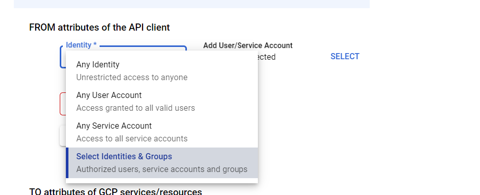 VPC Service Controls Ingress Policy from identity