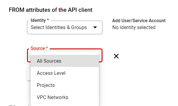 VPC Service Controls Ingress Policy from sources