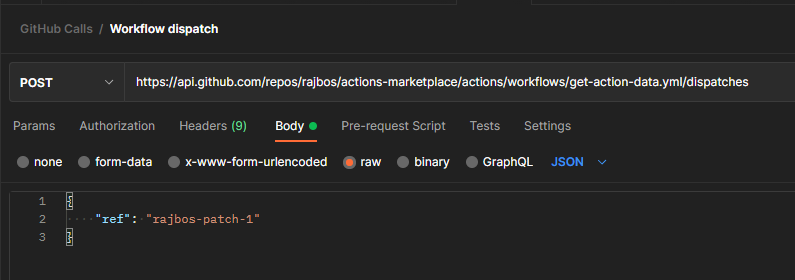 Screenshot of Postman with a push to the dispatch api