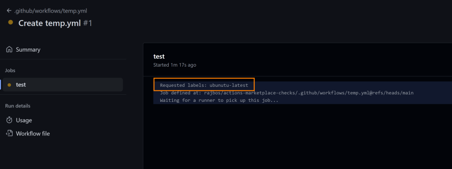 Screenshot of the logs that indicate we are targeting the label 'ubununtu-latest', which does not exists